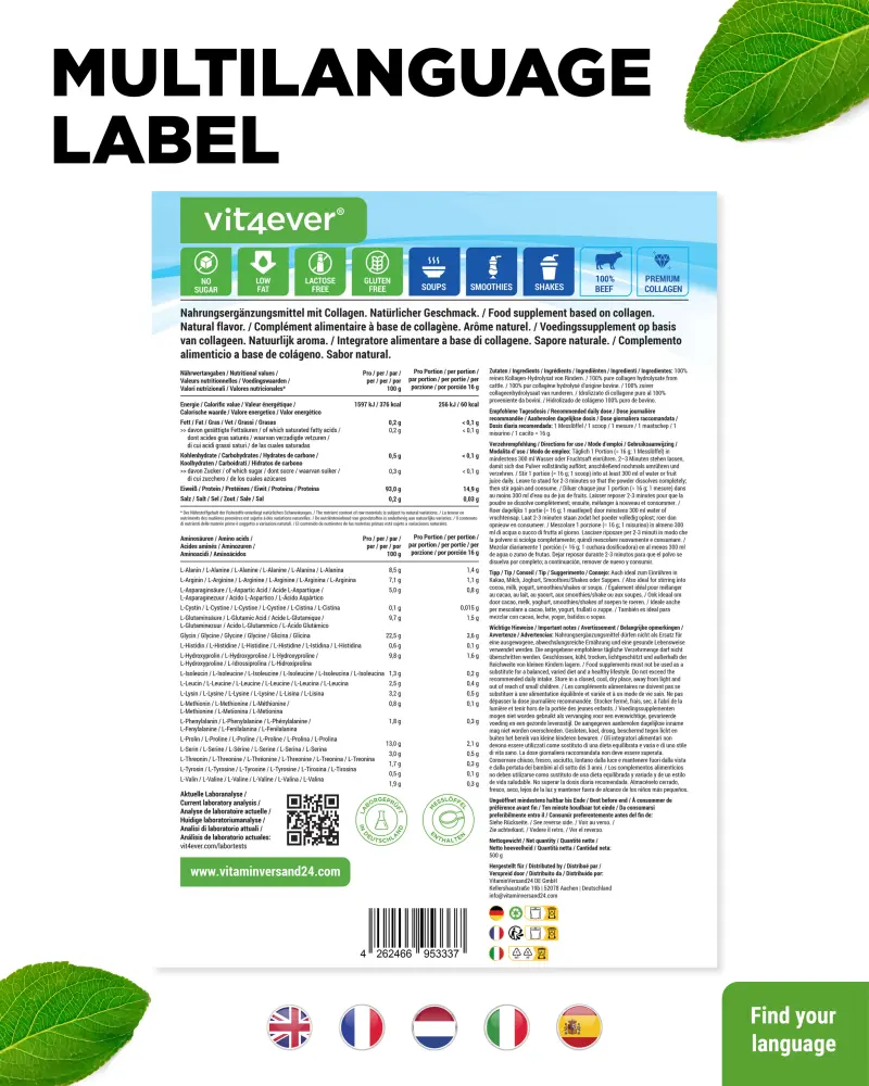 Vit4ever Collageen – 500 g – Rückseite