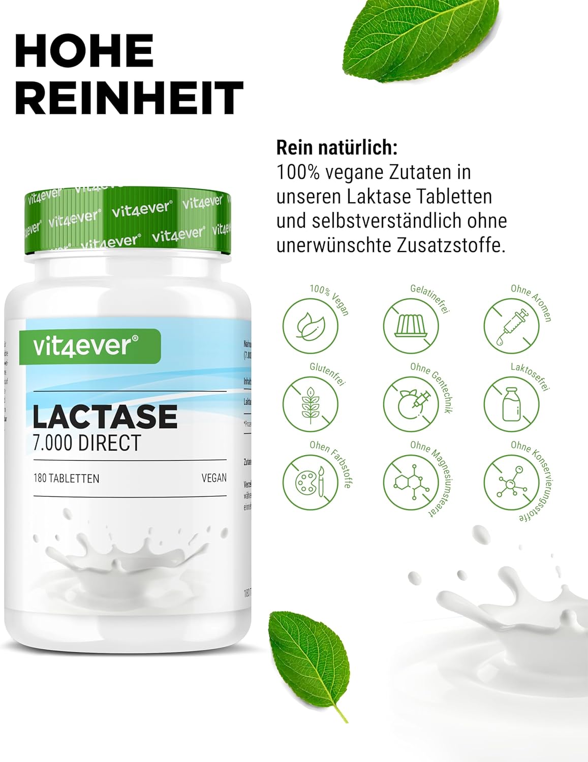 Vit4ever Lactase 7000 direct – 180 comprimidos – Internationales Etikett