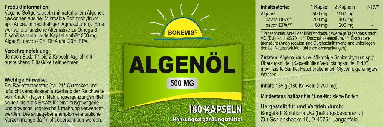 Bonemis Óleo de algas Omega 3 – 180 cápsulas – Nährwerte