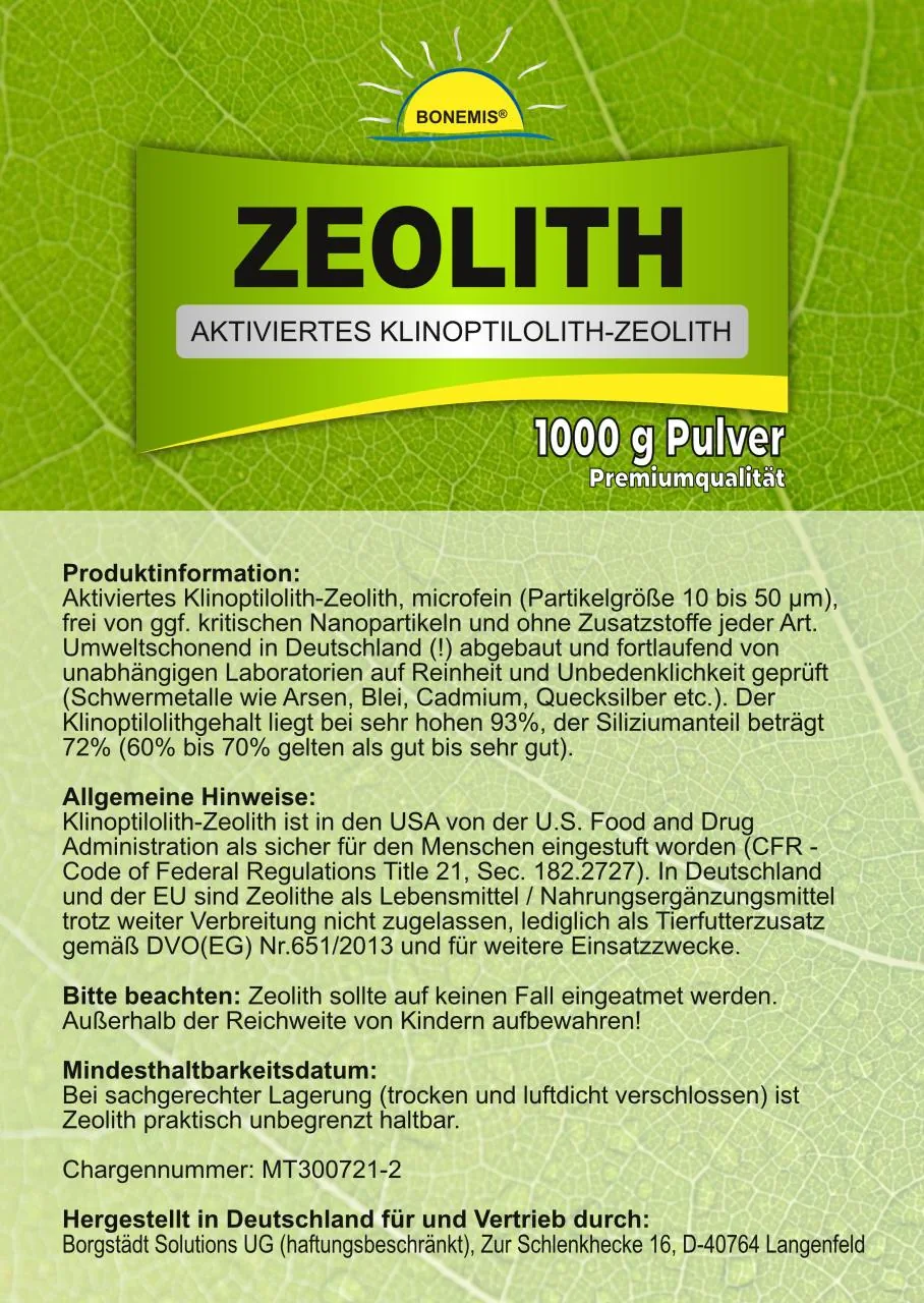 Bonemis Zeólito em pó Premium – 1000 g – Nährwerte