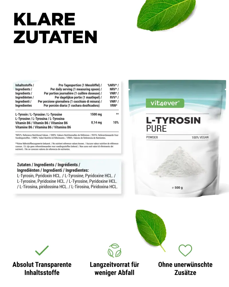 Vit4ever L-Tyrosine – 500 g – Nährwerte