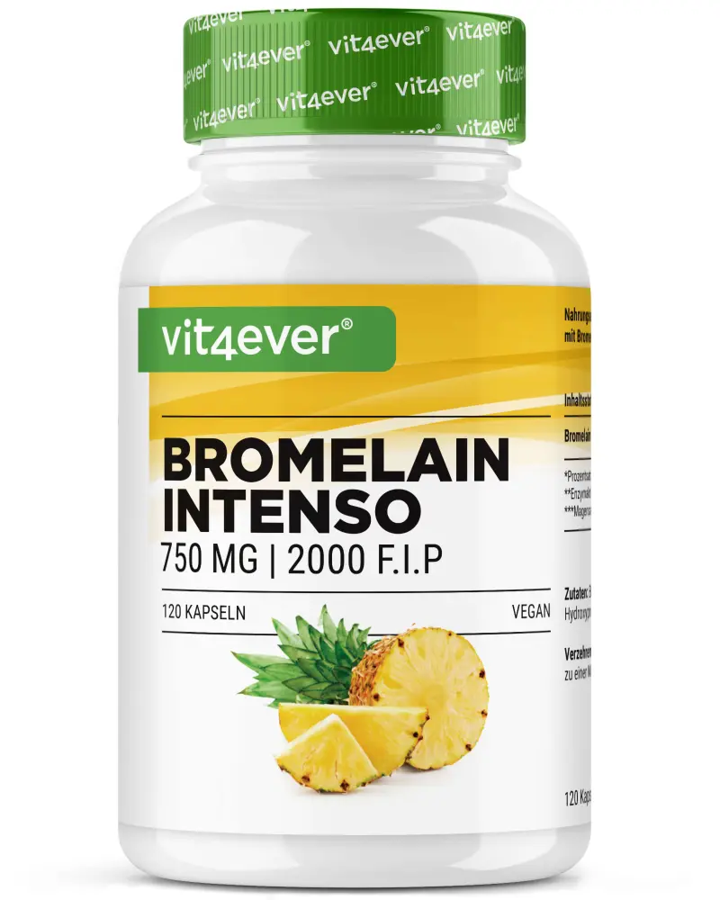 Vit4ever Bromelain Intenso 2000 F.I.P – 120 Kapseln – Vorderseite