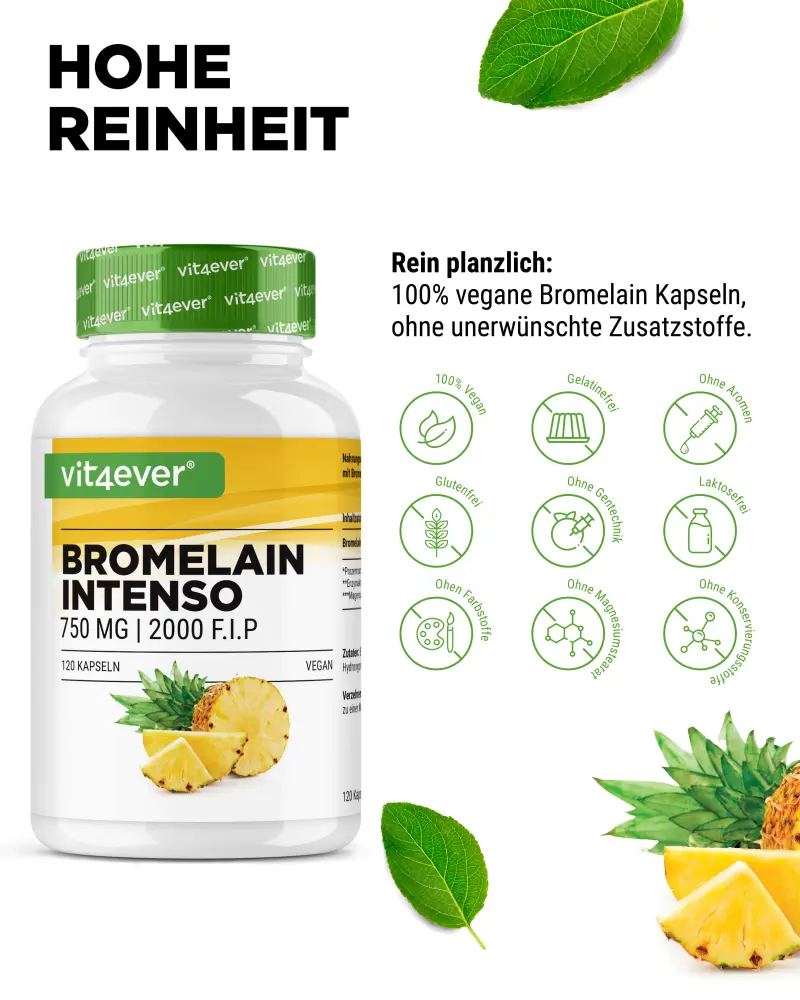 Vit4ever Bromelain Intenso 2000 F.I.P – 120 Kapseln – Internationales Etikett