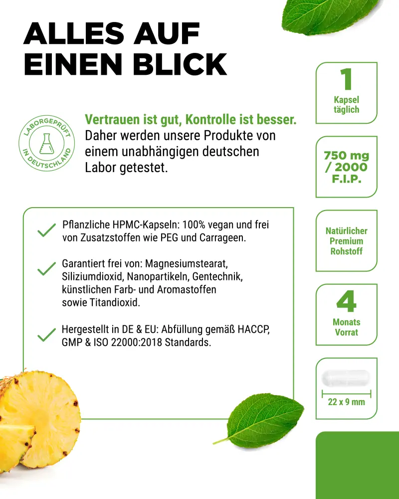 Vit4ever Bromelain Intenso 2000 F.I.P – 120 Kapseln – Reinheit & Eigenschaften