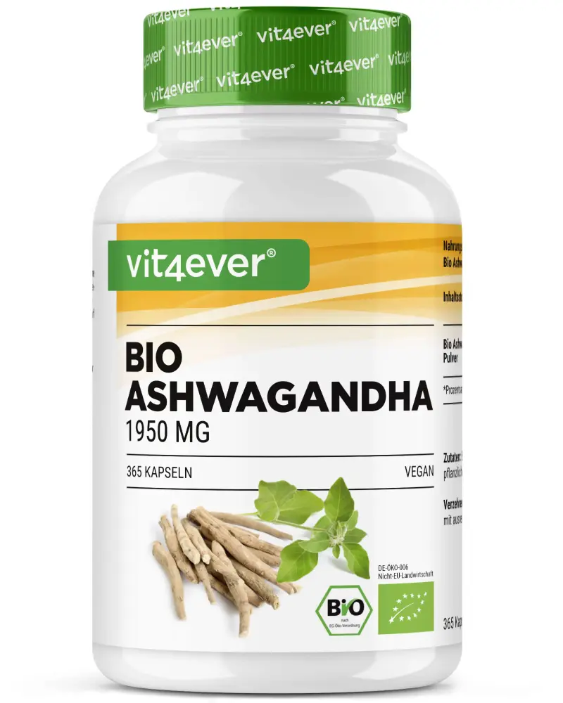 Vit4ever Ashwagandha biologique – 365 gélules – Vorderseite