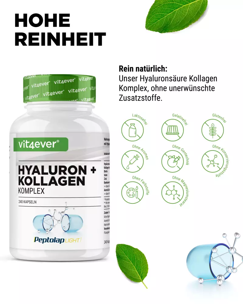 Vit4ever Hyaluron + Collageen Complex – 240 capsules – Internationales Etikett