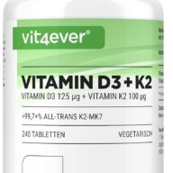 Vit4ever Vitamina D3 5000 UI + K2 – 240 comprimidos – Vorderseite