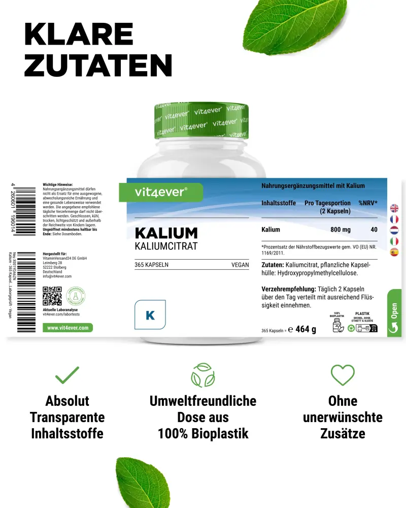 Vit4ever Kalium – 365 capsules – Nährwerte
