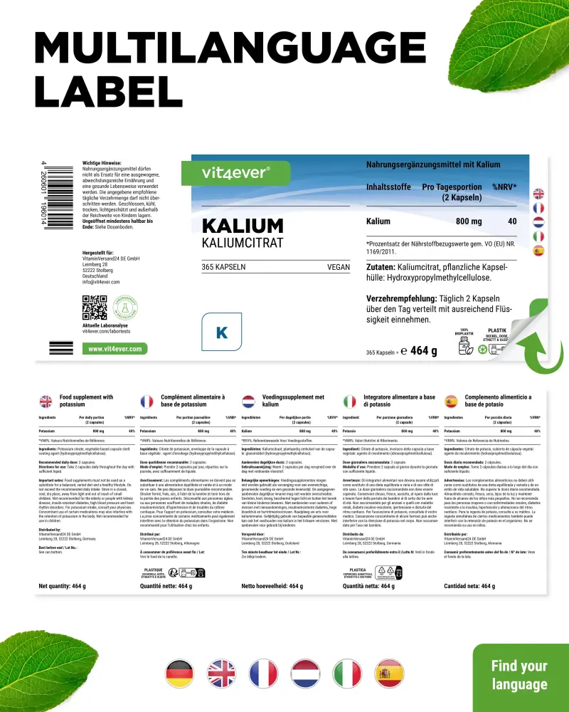 Vit4ever Kalium – 365 capsules – Rückseite
