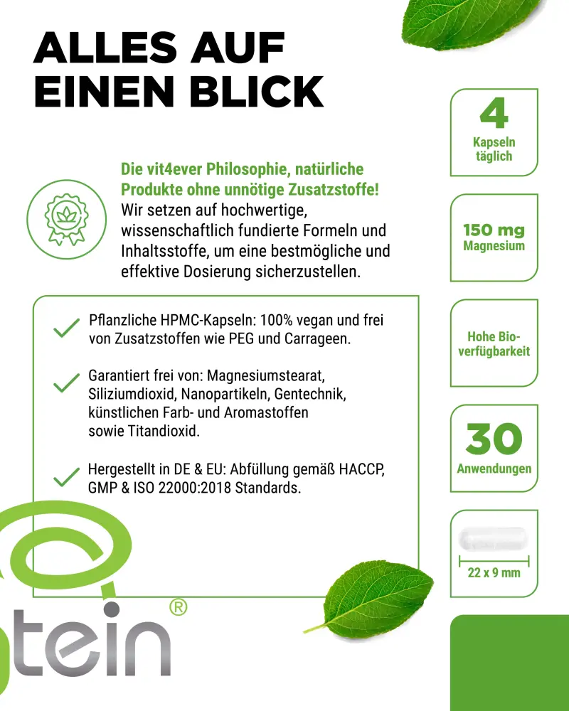 Vit4ever Magtein® L-Treonato de magnésio – 120 cápsulas – Reinheit & Eigenschaften