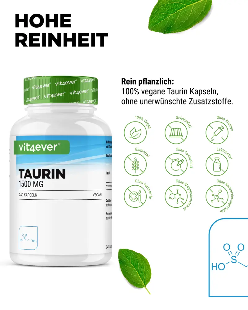 Vit4ever Taurine – 240 gélules – Internationales Etikett