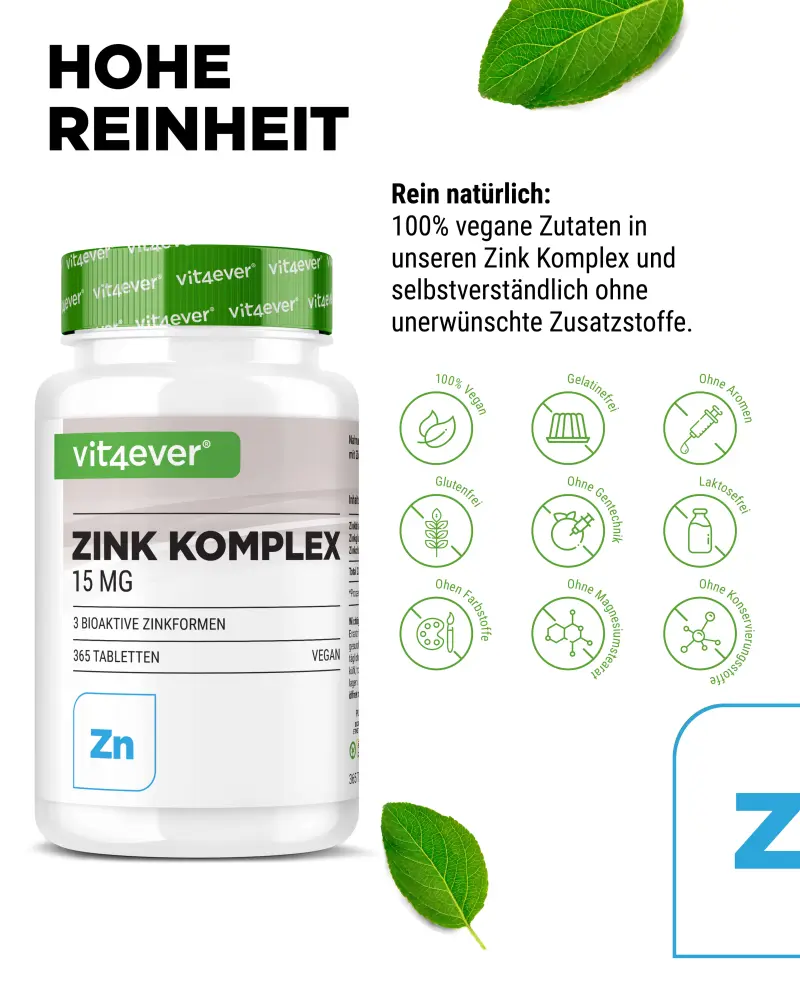 Vit4ever Zink 3-fach-Komplex 15 mg – 365 Tabletten – Internationales Etikett