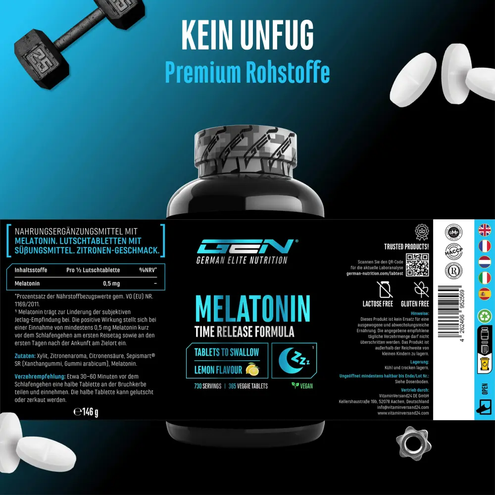 GEN Melatonine Time Release – 365 tabletten (Kopie) – Nährwerte